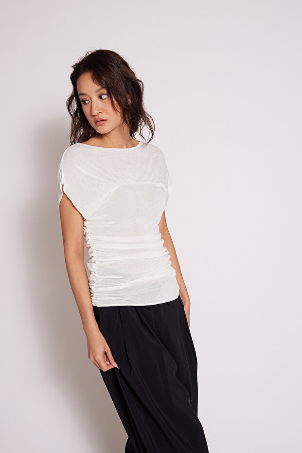 Drawstring Knitwear Blouse Ecru