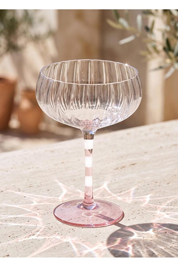 Footed Glass Ice Cream Bowl Pink White 240 ml