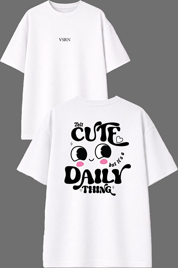 Cute Daily Design Front and Back Printed White Oversize T-Shirt