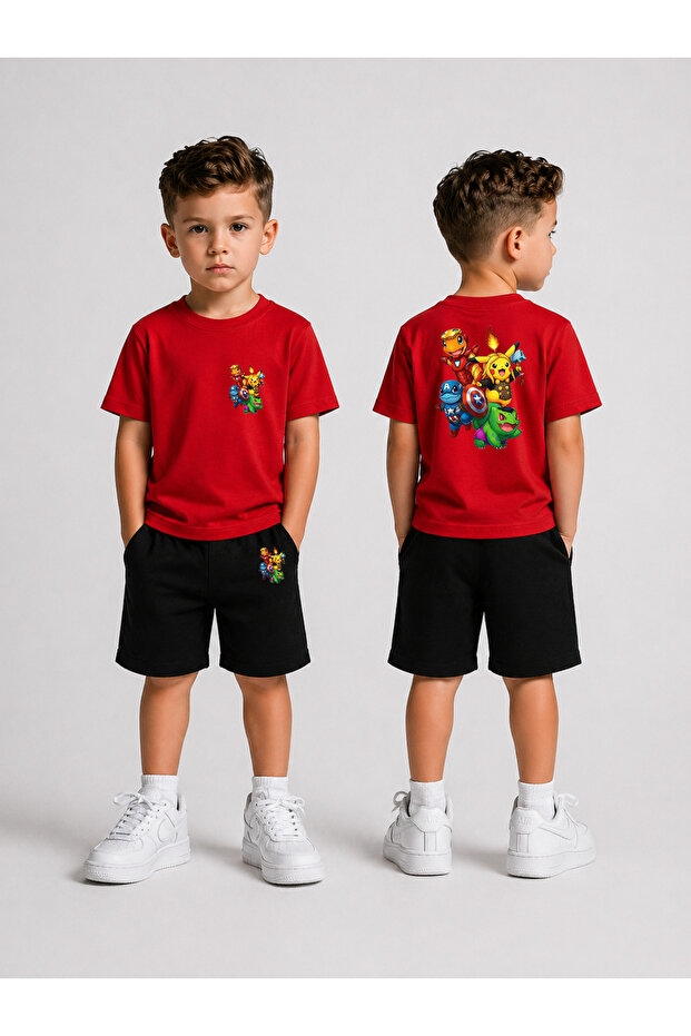 Boy's T-Shirt and Shorts Set Printed Summer Cotton Comfortable Fit Combination