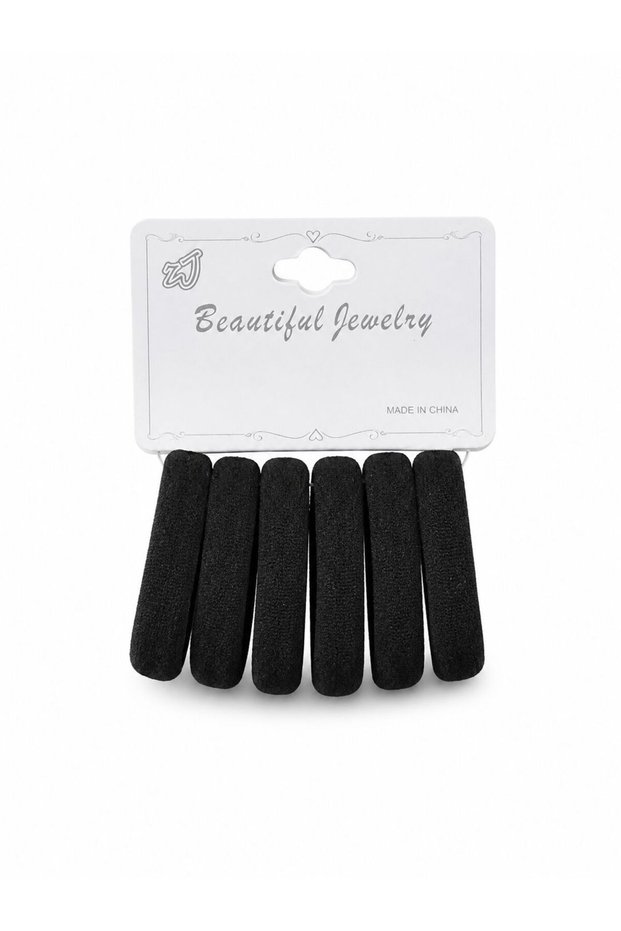 Black Towel Hair Clips 6 Pieces - Soft Flexible Rubber Clip Set with Cardboard