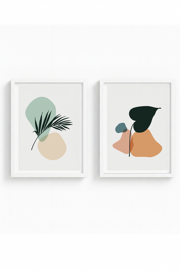 2 Piece Set Painting with White Wooden Frame Huhu123 - Double Painting Set with White Frame