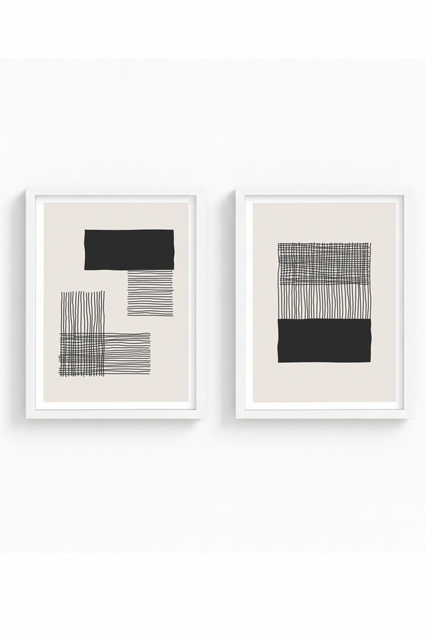 White Wooden Framed 2 Piece Set Painting Huhu146