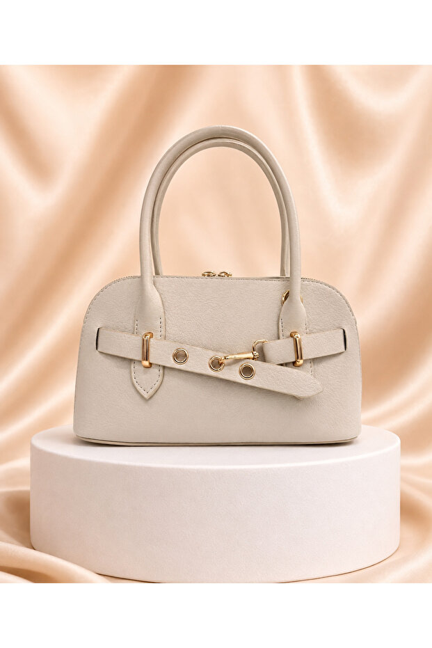 Buckle Detailed Glow Women's Crossbody Bag Cream
