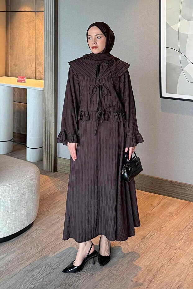 Wide Collar Skirt Suit Brown