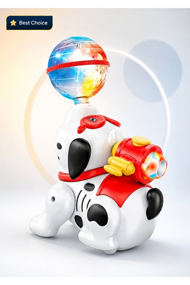 Light-Up Robot Dog Toy with Globe Ball and LED Effects, Interactive Walking Puppy, White and Red