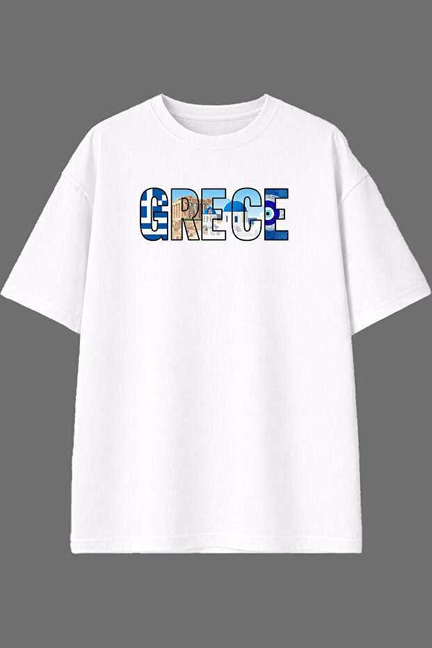 Nice Grece Design Pre-Printed White Oversize T-Shirt
