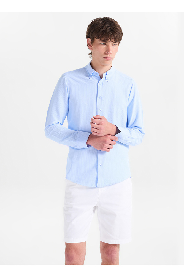 Blue Men's Buttoned Tailored Fit Shirt Ace201262060
