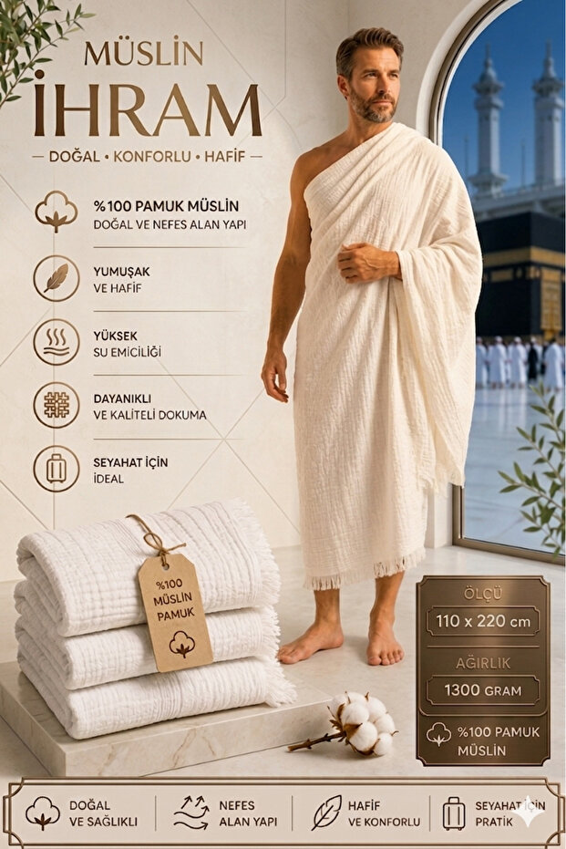 Mekke Collection 1300 Grams Adult Hajj Umrah Ihram 110X220 cm