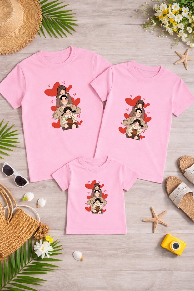 Mother Father Child Combination T-Shirt Cotton Oversize Family Combination T-Shirt (Products Sold Individually)