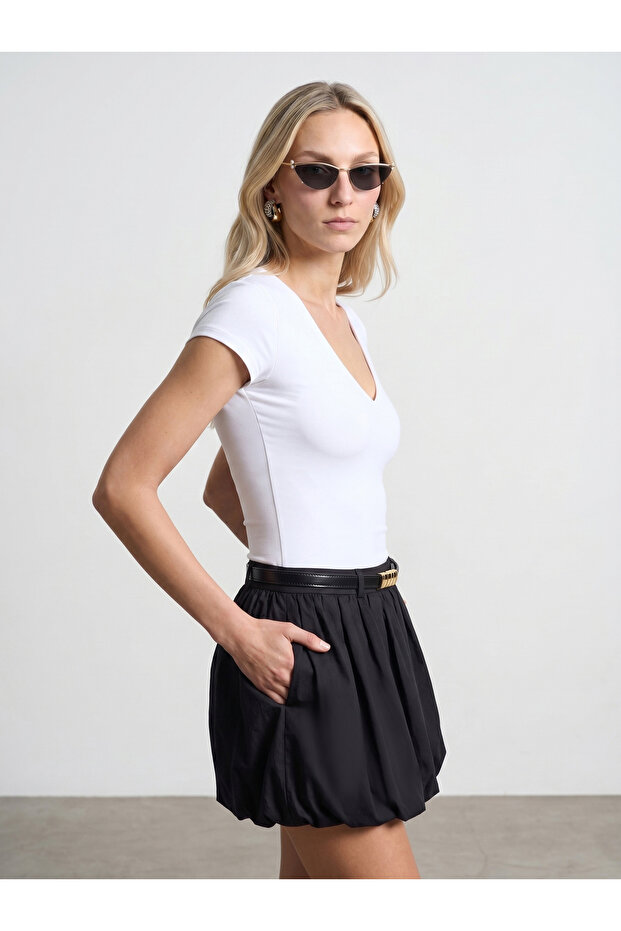 32840 V-Neck Basic T-Shirt-White - 3