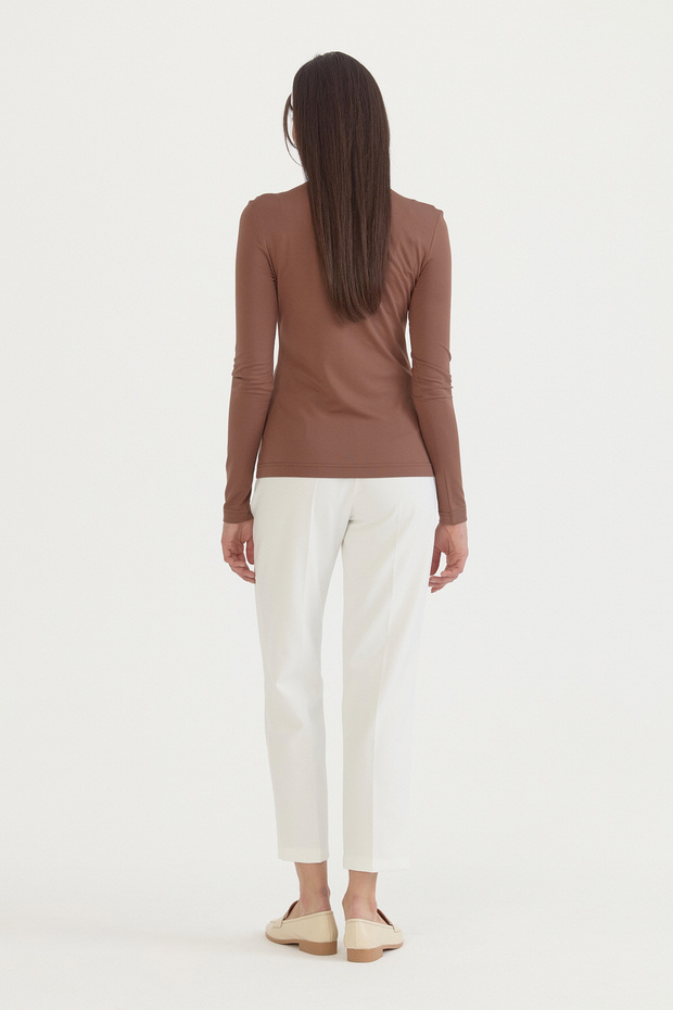Basic Knitted Rayon Blend Blouse - Brown - 4