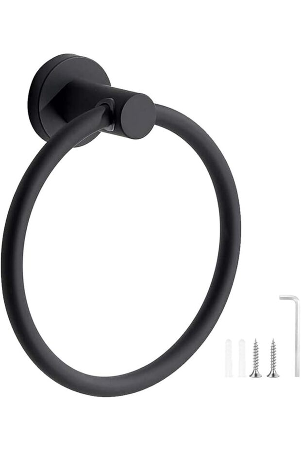 Towel Holder Black, Stainless Steel Towel Rail, Bath Towel Ring Wall Mounted for Kitchen Bathrooms, Hand Towel Ring Accessories Matt Black