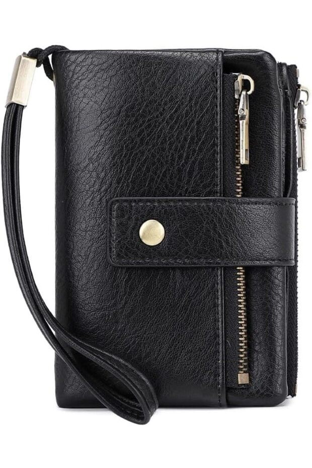 Women's Wallet with RFID Blocking PU Leather Large Capacity Card Holder with Wrist Strap, Money Storage with Zipper for Travel, Work, Gym, Beach, Commuting, Dating, Students, Everyday Organization