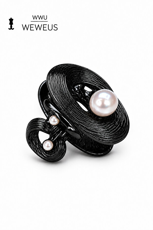 Black Shiny Metal Mini Premium Latch Buckle with Flower Side Pearl