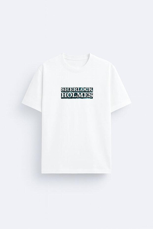 Sherlock Holmes Printed Crew Neck White T-Shirt T-Shirt