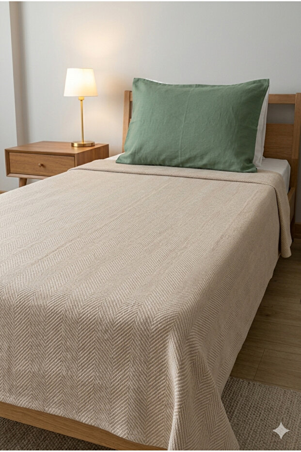 Cotton Woven Natural Single Pique-Bedspread 165X215 Beige