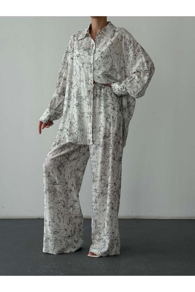 Batik Patterned Trousers Ecru - 2