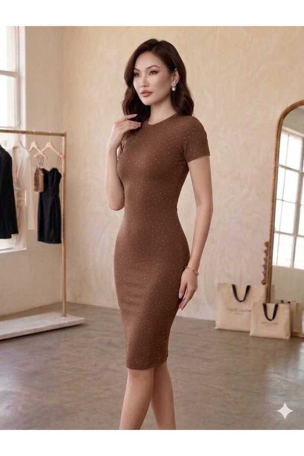 Women's Silvery Slim Fit Midi Dress