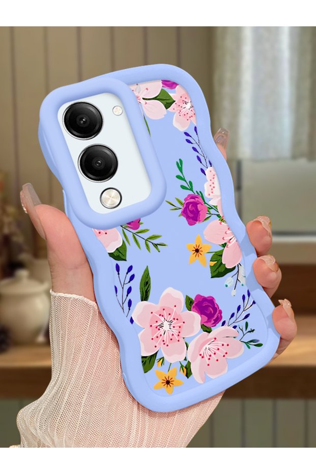Vivo Y19S Compatible Case Camera Protector Blue Silicone Couple Phone Case Floral Pattern