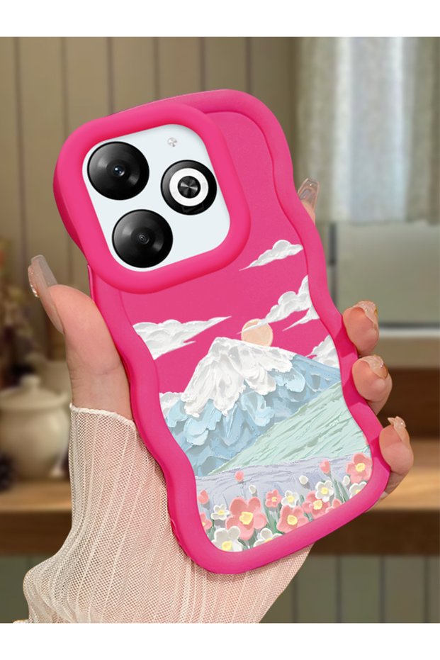 Infinix Hot 40I Compatible Case Camera Protector Red Silicone Couple Phone Case Landscape Pattern