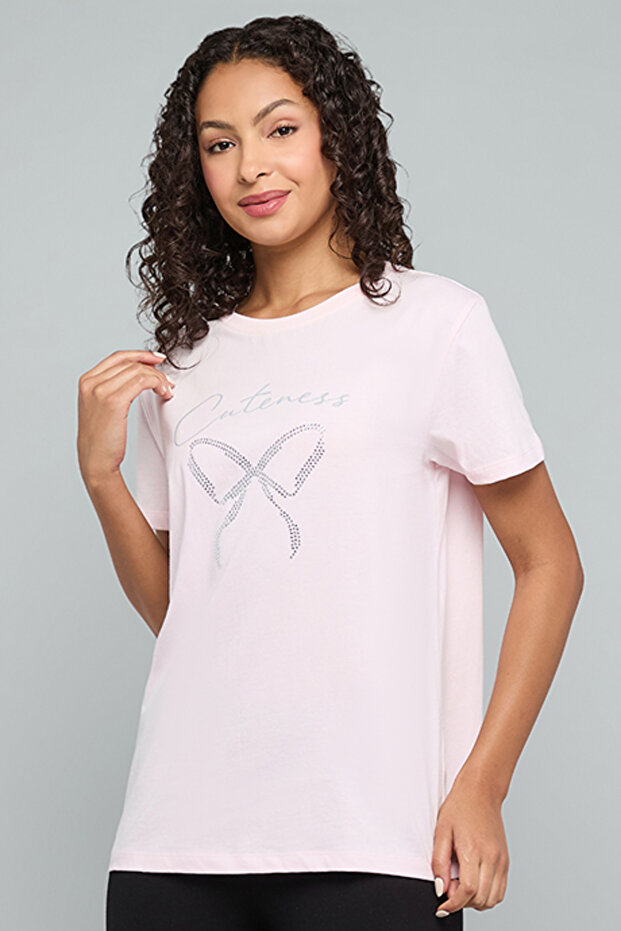 Embellished T-Shirt with Crew Neck and Short Sleeves