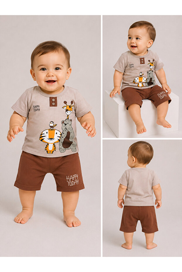 Baby Boy Cotton Combed Printed Casual Shorts Set