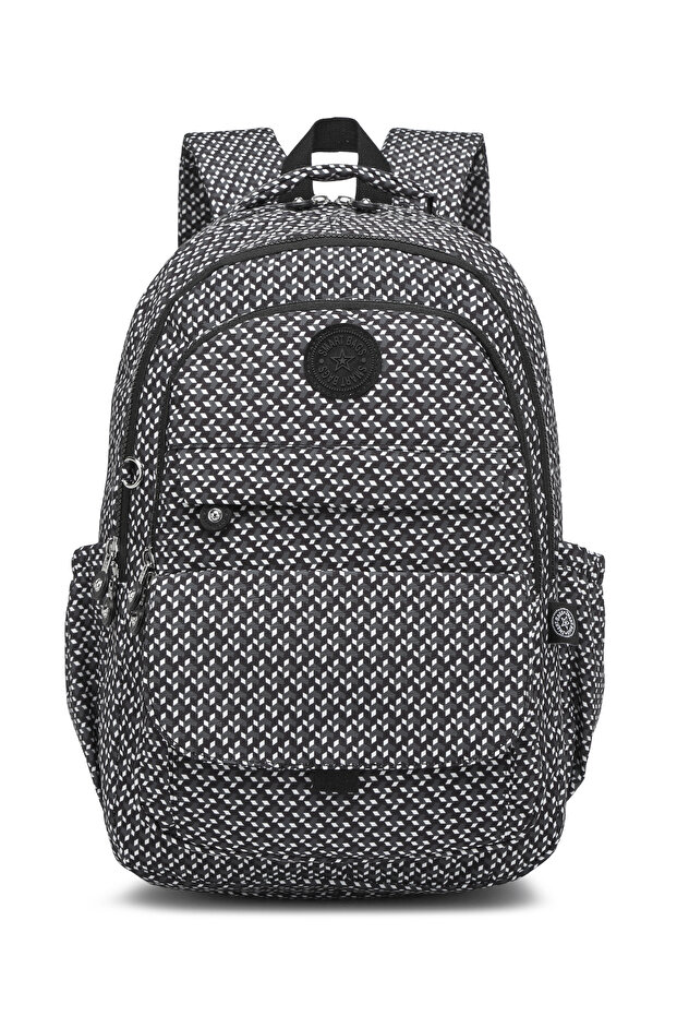 Large Size Laptop Compartment Multi-Pocket Waterproof Crinkle Fabric High School School Bag Black/White