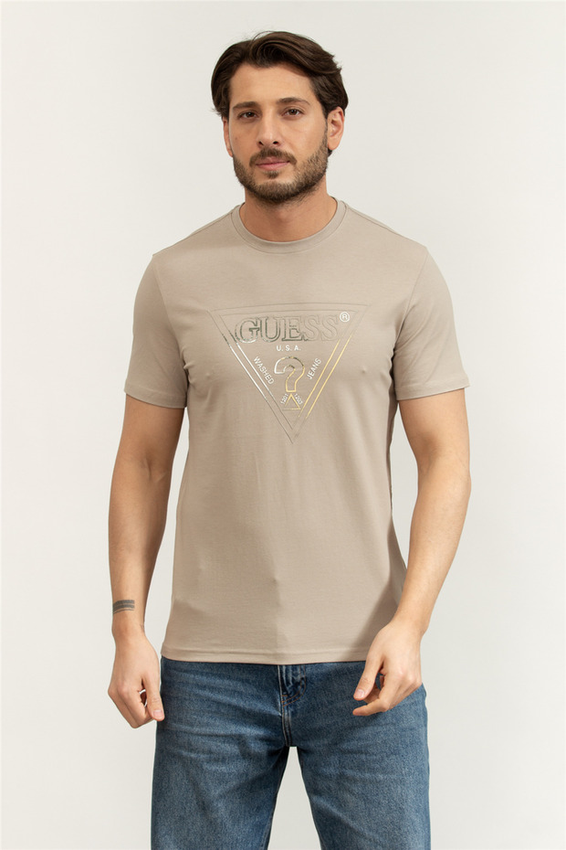 Jersey Men's Slim Fit Crew Neck T-Shirt Beige