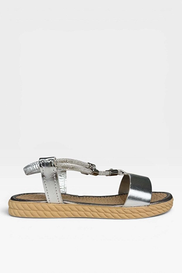 Women's Stone Detailed Flat Sandals Platinum
