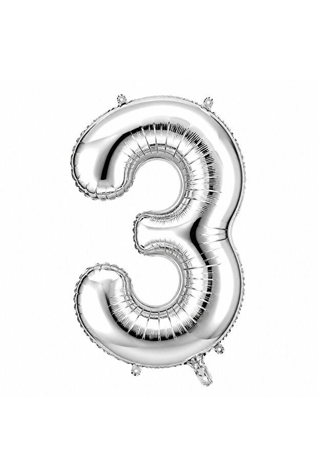 3 بالونات فويل رقمية باللون الفضي (36 سم)