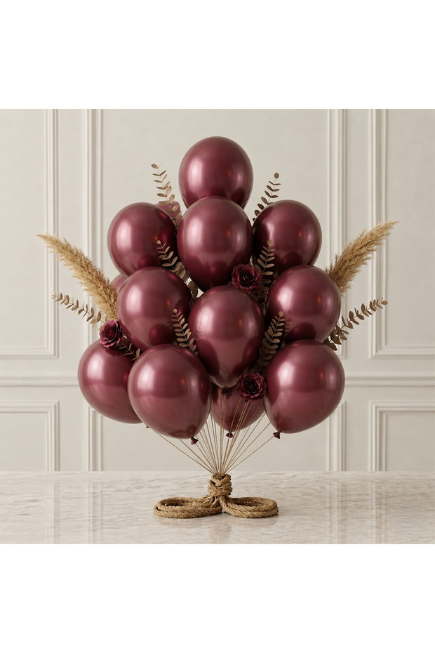 Burgundy Color Latex Metallic Balloon (30 cm) - 12 Pieces