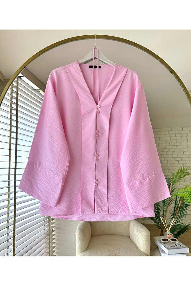 Women's Button Detailed Strawberry Fabric Kimono