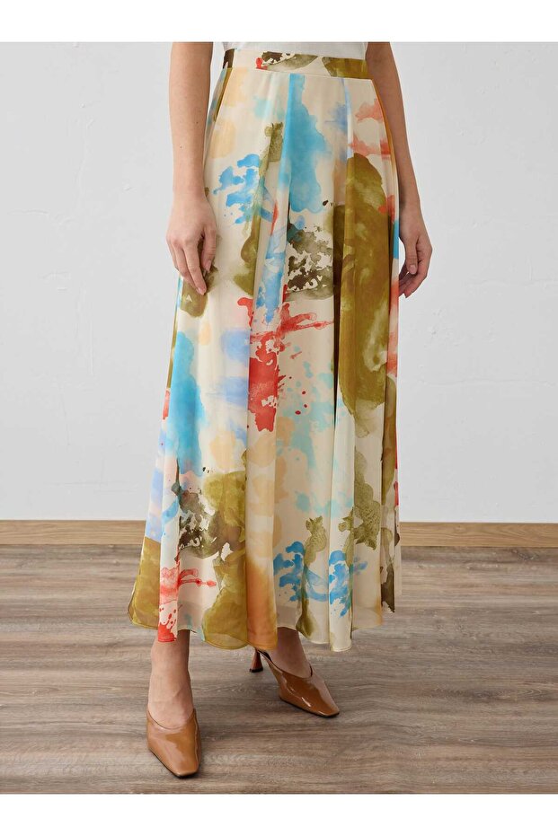 Multicolored Brush Patterned Chiffon Skirt - - 5