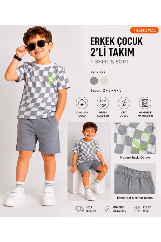 Boy's Smiley Printed Shorts and T-Shirt 2-Piece Set (Ages 2-5)