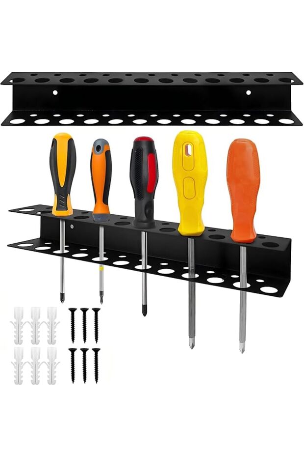 Wall Mounted Screwdriver Holder with 23 Holes, 12.6" Heavy Duty Tool Organizer Rack for Pliers & Hand Tools – Garage