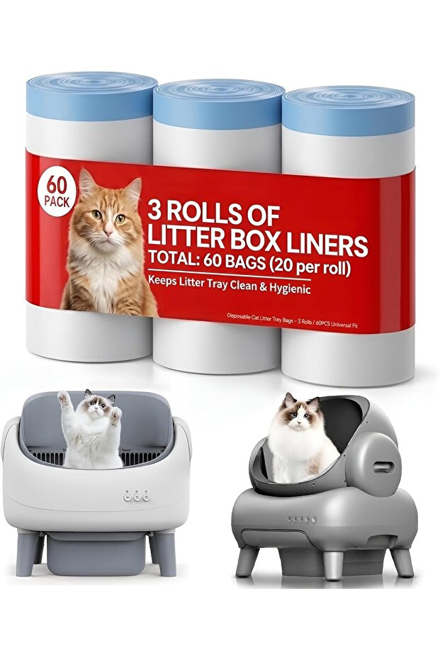 (Pack of 3) Self-Cleaning Cat Litter Box Liners, Drawstring Waste Drawer Replacement Bags