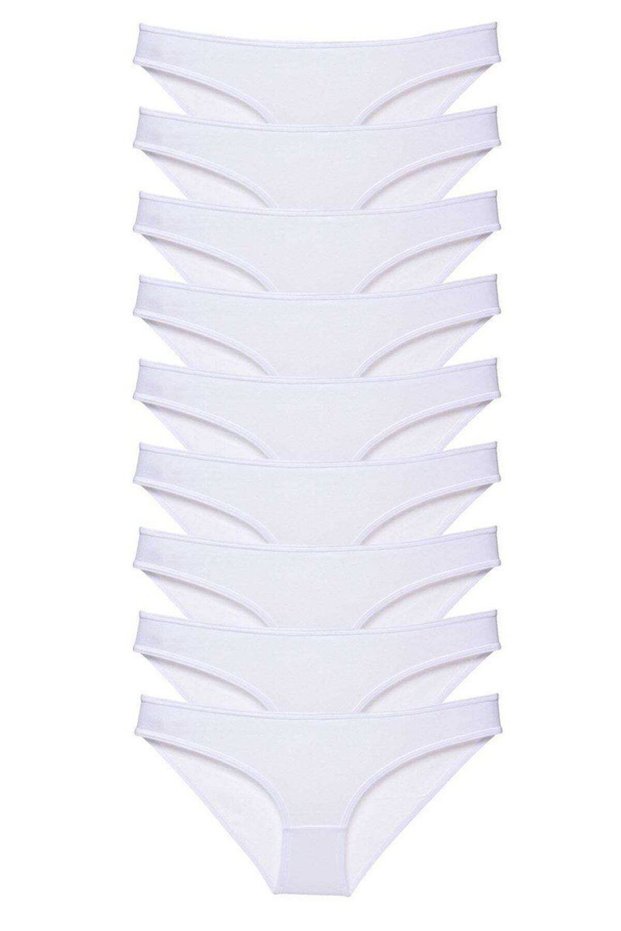 9 Pieces Super Eco Set Lycra Women's Slip Panties White