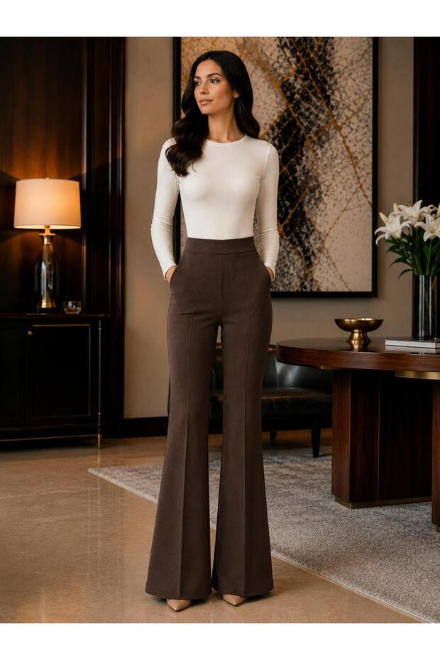 Spanish Style Pocketed Lycra Knitted Trousers Original Pattern Domestic Production