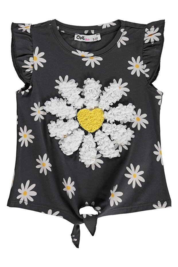 Daisy Patterned T-Shirt for 2-5 Years Old - Gray