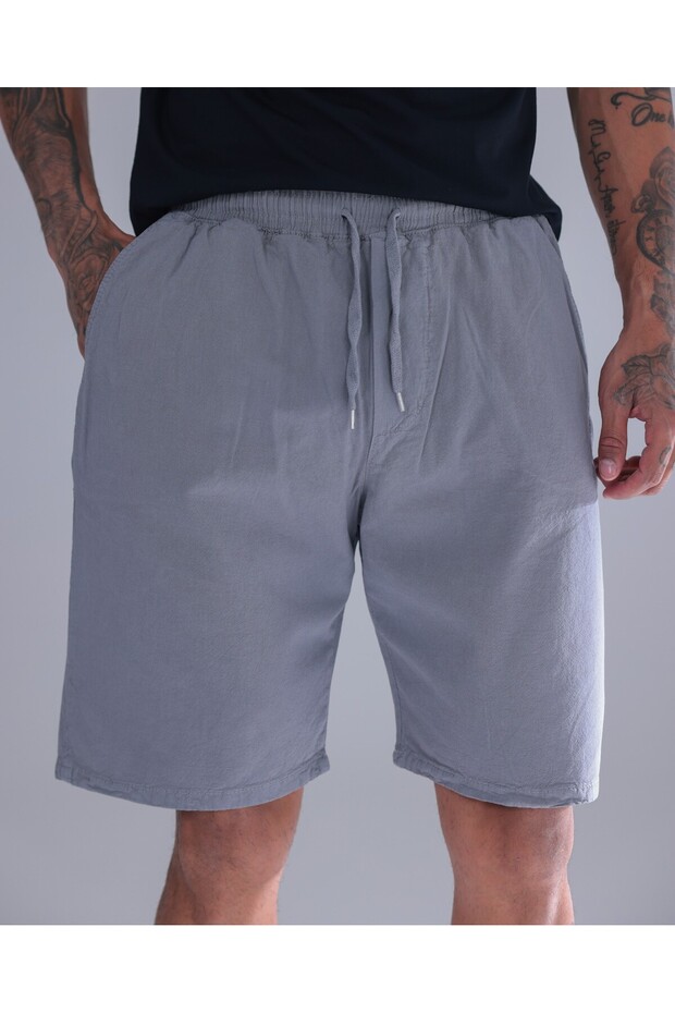 Men's Gray Linen Shorts – Oversized Comfortable Summer Casual Shorts with Elastic Waist and Drawstrings