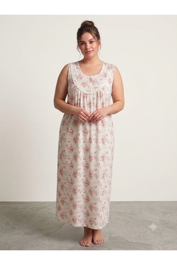 100% Cotton Wide-Strapped Floral Plus Size Women's Nightgown
