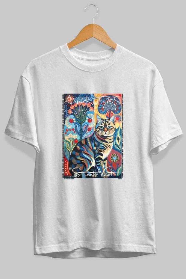 For the Love of Cats 77 Front Cat Printed White Oversize T-Shirt 100% Cotton Unisex Cat Lover Premium Design