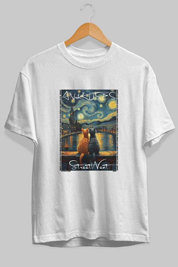 For the Love of Cats 70 Front Cat Printed White Oversize T-Shirt 100% Cotton Unisex Cat Lover Premium Design