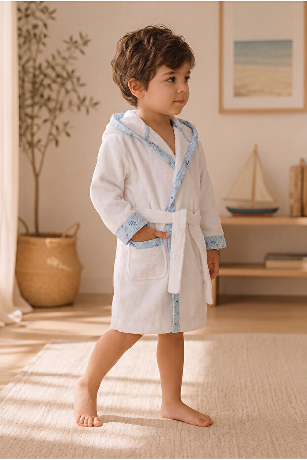Blue Hedgehog Children's Hooded Cotton Curly Bathrobe
