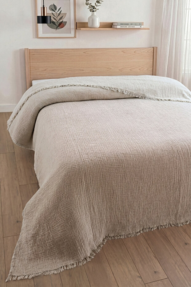 4 Layer Muslin Bedspread - 100% Cotton - King Size Reversible Muslin Coverlet - 240X260 cm