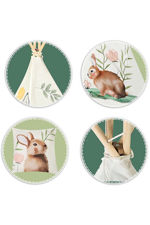 Cort tip teepee pentru copii - bej - 8