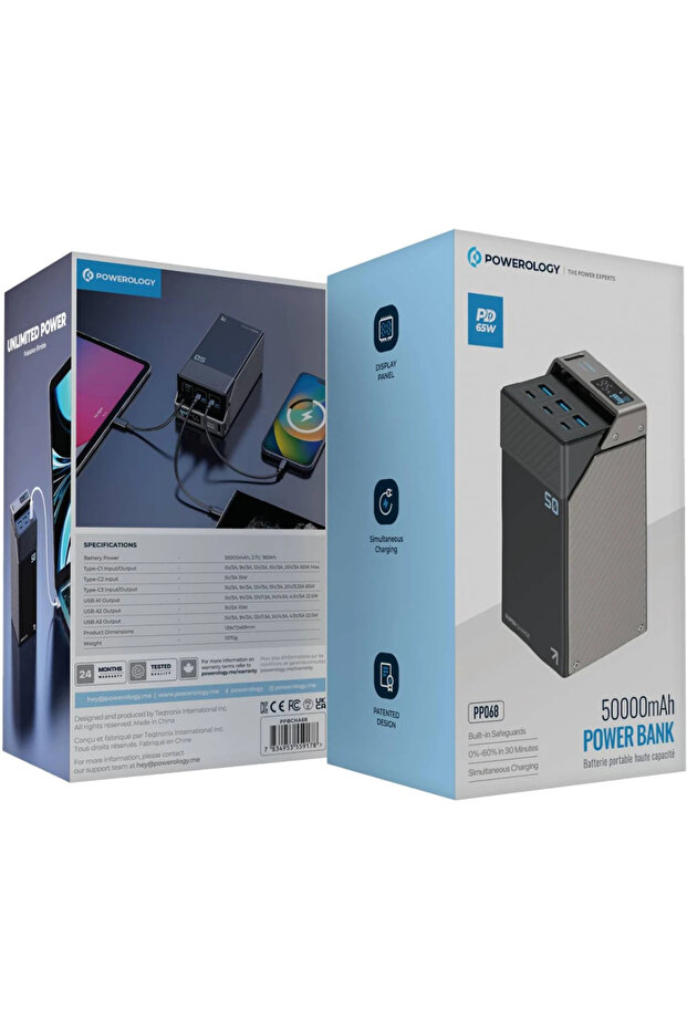 50000mAh Power Bank 65W 3*PD Type-C and 3*PD Black