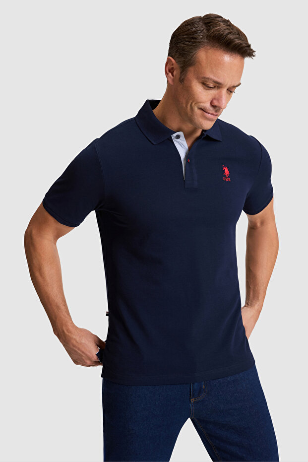 Men's Navy Blue Regular Fit Polo Collar Basic T-Shirt 50322314-Vr033