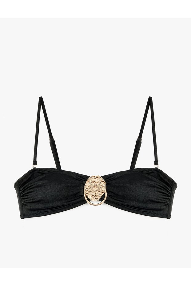Bandeau Strapless Bikini Top with Detachable Straps and Accessory Detail